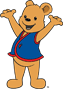 Cubbie with arms up to the left in color