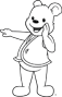Cubbie telling a secret and pointing to the left in black and white