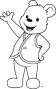 Cubbie waving to the left in black and white