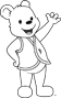Cubbie waving to the right in black and white